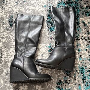 Classic Black Wedge Knee-High Boots - Women's